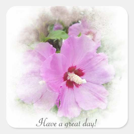 rosa Hibiskus Quadratischer Aufkleber (Vorderseite)