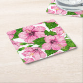 Rosa Hibiskus Rechteckiger Pappuntersetzer (angewinkelt)