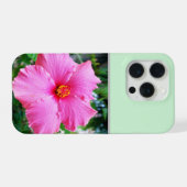 Rosa Hibiskus-Regentropfen-Spritzer, iPhone Hülle (Rückseite (Horizontal))