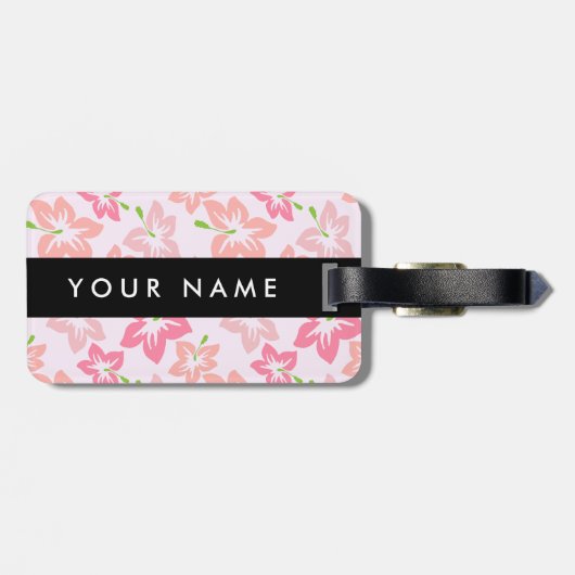 Rosa Hibiskus, rosa Blume, Ihr Name Gepäckanhänger (Rückseite horizontal)