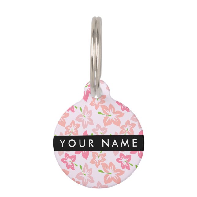 Rosa Hibiskus, rosa Blume, Ihr Name Haustiermarke (Vorderseite)