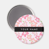 Rosa Hibiskus, rosa Blume, Ihr Name Magnet (Vorderseite/Rückseite)