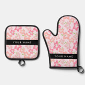 Rosa Hibiskus, rosa Blume, Ihr Name Ofenhandschuh & Topflappen-Set (Vorderseite)