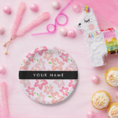 Rosa Hibiskus, rosa Blume, Ihr Name Pappteller (Party)