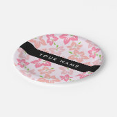 Rosa Hibiskus, rosa Blume, Ihr Name Pappteller (Schrägansicht)