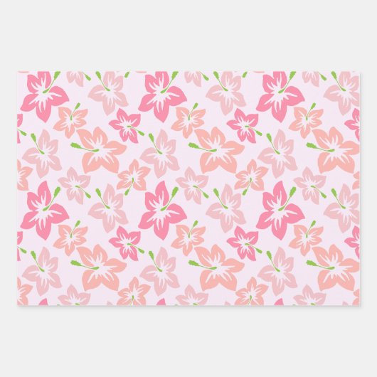 Rosa Hibiskus, rosa Blume, Muster von Blume Geschenkpapier Set (Vorderseite 2)