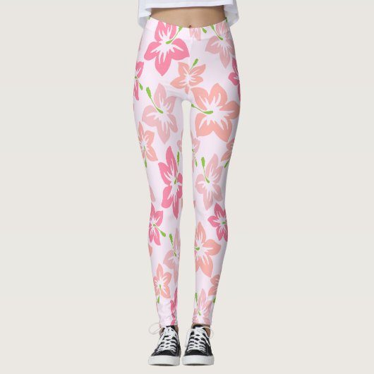 Rosa Hibiskus, rosa Blume, Muster von Blume Leggings (Vorderseite)