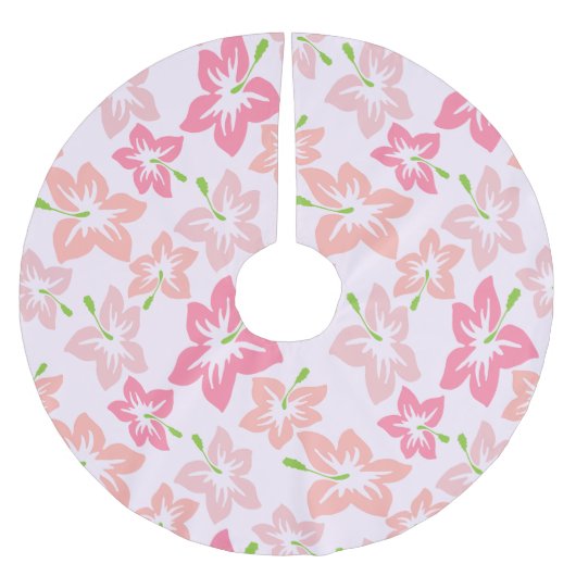 Rosa Hibiskus, rosa Blume, Muster von Blume Polyester Weihnachtsbaumdecke (Vorderseite)