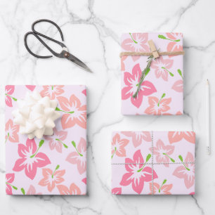 Rosa Hibiskus, rosa Blüten, Blumenmuster Geschenkpapier Set