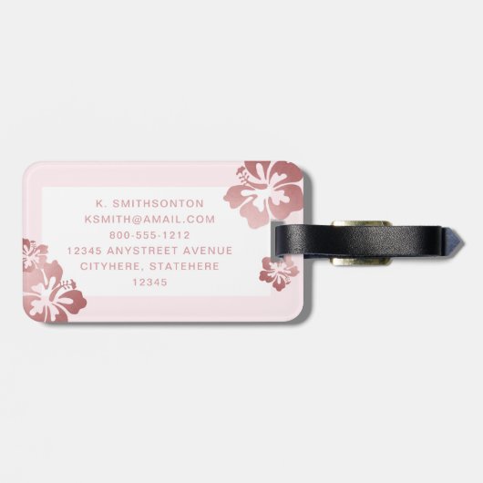 Rosa Hibiskus Rose Gold Gepäckausweis Gepäckanhänger (Rückseite horizontal)