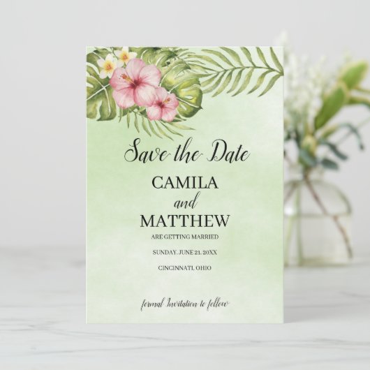 Rosa Hibiskus Save The Date (Stehend Vorderseite)