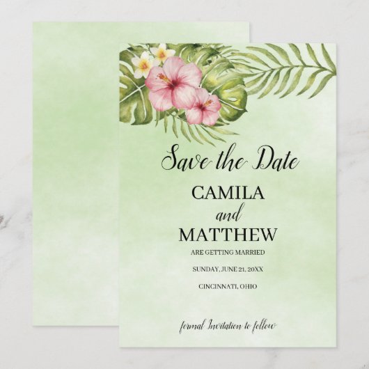 Rosa Hibiskus Save The Date (Vorne/Hinten)