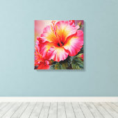 Rosa Hibiskus Stretched Canvas Print Leinwanddruck (Insitu (Holzboden))