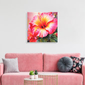 Rosa Hibiskus Stretched Canvas Print Leinwanddruck (Insitu (Wohnzimmer))