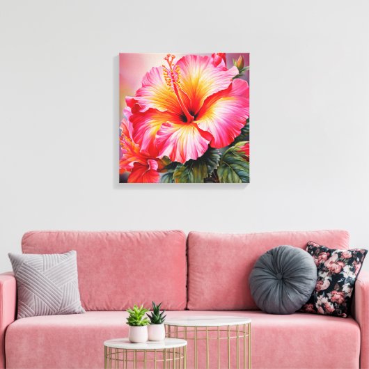 Rosa Hibiskus Stretched Canvas Print Leinwanddruck (Insitu (Wohnzimmer))