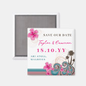 Rosa Hibiskus Tropical Waves Beach Save the Date Magnet (Vorderseite/Rückseite)