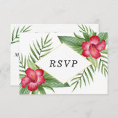 Rosa Hibiskus Tropical Wedding RSVP (Vorne/Hinten)
