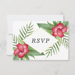 Rosa Hibiskus Tropical Wedding RSVP Karte