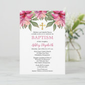 Rosa Hibiskus Tropische Aquarelltaufe Einladung (Stehend Vorderseite)