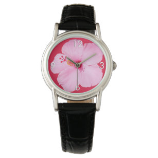 Rosa Hibiskus Tropische Blume Armbanduhr