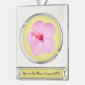 Rosa Hibiskus Tropische Blume Banner-Ornament Silber (Links)