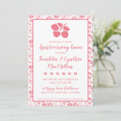 Rosa Hibiskus Tropische Blume Jubiläum Luau Einladung (Stehend Vorderseite)