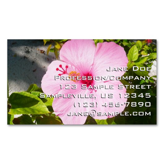 Rosa Hibiskus Tropische Blume Magnetische Visitenkarte (Vorderseite)