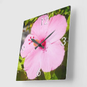Rosa Hibiskus Tropische Blume Quadratische Wanduhr (Winkel)