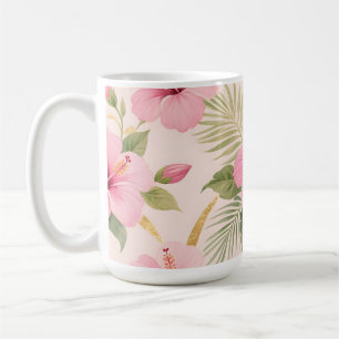 Rosa Hibiskus-Tropisches Nahtloses Muster Kaffeetasse