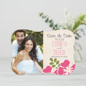 Rosa Hibiskus Tropisches Thema Speichern Sie die D Save The Date (Stehend Vorderseite)