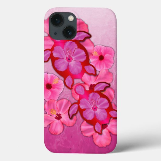 Rosa Hibiskus und Honu Schildkröten Case-Mate iPhone Hülle (Rückseite)