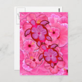 Rosa Hibiskus und Honu-Schildkröten Postkarte (Vorne/Hinten)