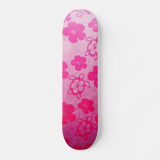 Rosa Hibiskus und Honu Schildkröten Skateboard (Vorderseite)