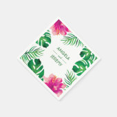 Rosa Hibiskus und tropische Blätter Hochzeit 2 Serviette (Ecke)