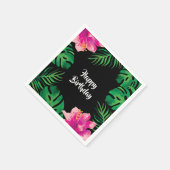 Rosa Hibiskus und tropische Blätter Party Serviette (Ecke)