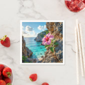 Rosa Hibiskus wächst auf einer felsigen Klippe Serviette (Beispiel)