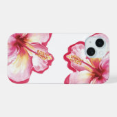 Rosa Hibiskus-Wasserfarben-Kunst iPhone 15 Hülle (Rückseite (Horizontal))
