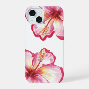 Rosa Hibiskus-Wasserfarben-Kunst iPhone 15 Hülle