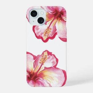 Rosa Hibiskus-Wasserfarben-Kunst iPhone 15 Hülle