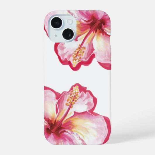 Rosa Hibiskus-Wasserfarben-Kunst iPhone 15 Hülle (Rückseite)