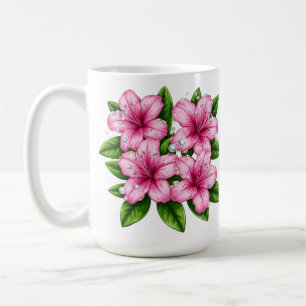 Rosa Hibiskusblumenstrauß mit grünen Blättern Kaffeetasse