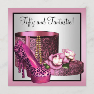 Rosa High Heel Schuhe Damen Leopard 50. Geburtstag Einladung