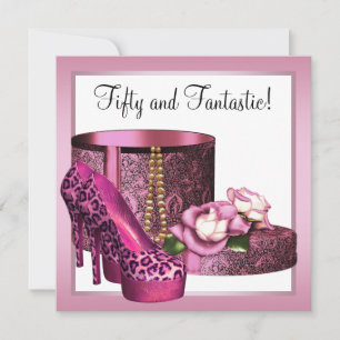 Rosa High Heel Schuhe Frau Leopard 50. Geburtstag Einladung