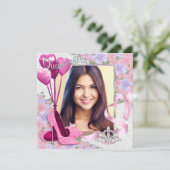 Rosa High Heel Shoel Foto Quinceanera Einladung (Stehend Vorderseite)