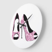 Rosa High Heel Stiletto Gesicht Große Wanduhr (Winkel)