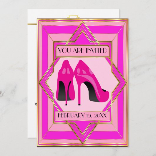 Rosa High Heels Besondere Anlass Einladung (Vorne/Hinten)