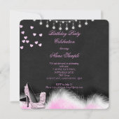 Rosa High Heels Birthday Chalkboard Lights Einladung (Rückseite)