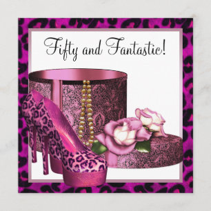 Rosa High Heels Damen Leoparden 50. Geburtstag Einladung