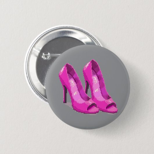 Rosa High Heels im 64-Bit-Pixel-Art-Stil Button (Vorne & Hinten)
