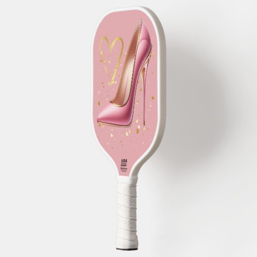 Rosa High Heels mit goldenen Herzen | Pickleball Schläger (Links)